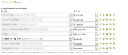 Contao: Eingebundene Module
