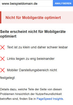 Google Developer-Tool - Nicht für Mobilgeräte optimiert